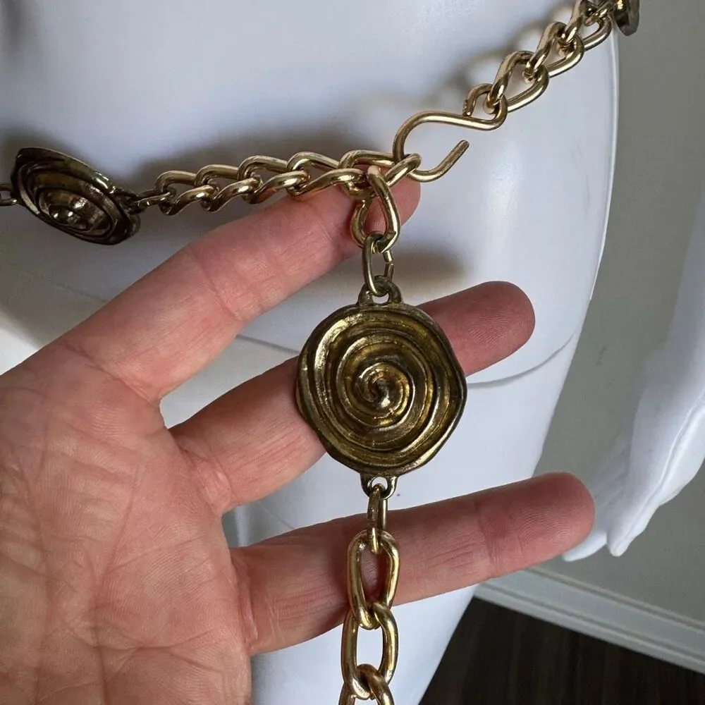 Vintage Gold Chain Hip Belt With Spiral Charms